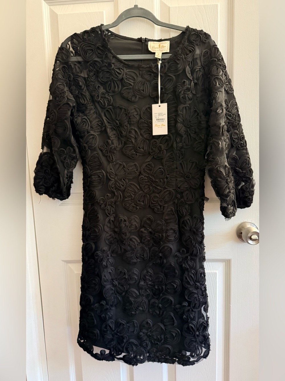 Flora Bea: Black Long-Sleeve Floral Appliqué Dress